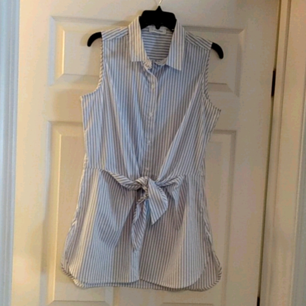 Ready for Summer tunic shirt! Large, pinstripe.